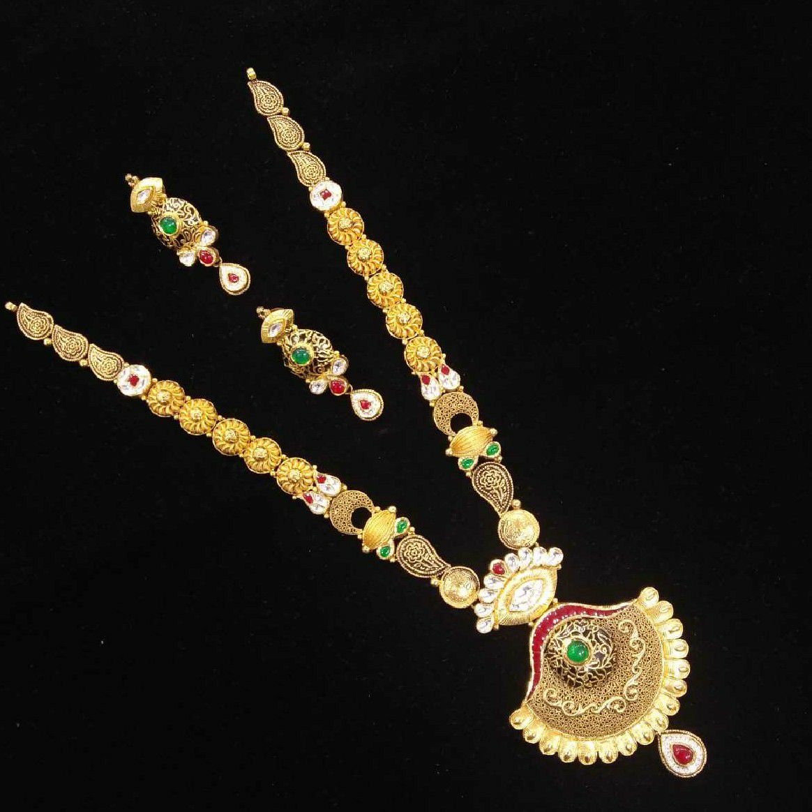 22kt Antique Gold Long Jadtar Necklace Set
