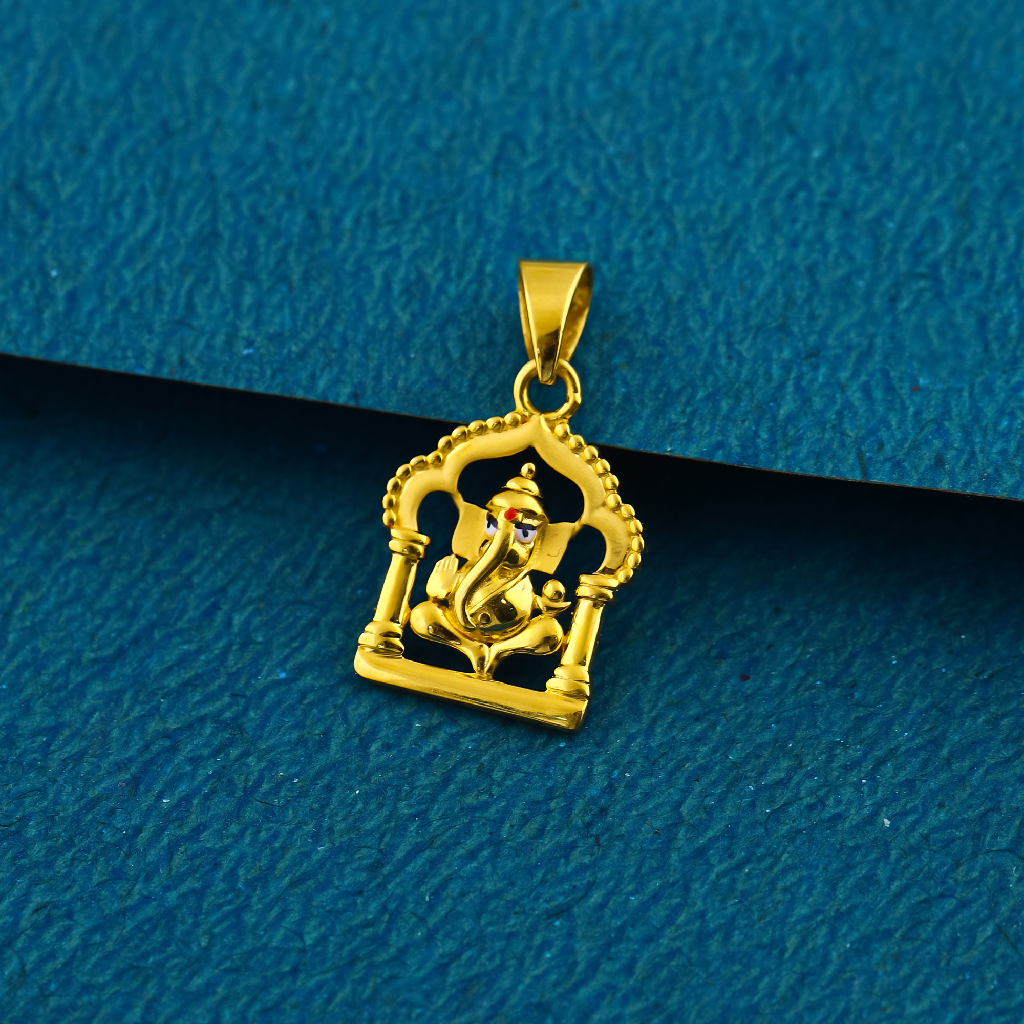 22K 916 Premium Ganesh Design Pendant With Matte Finish Work