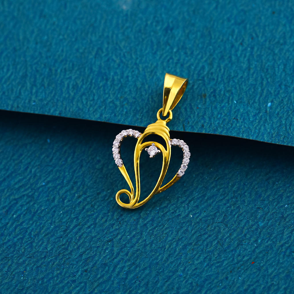 22K 916 Ganesh Design Fancy CZ Diamond Gold Pendant