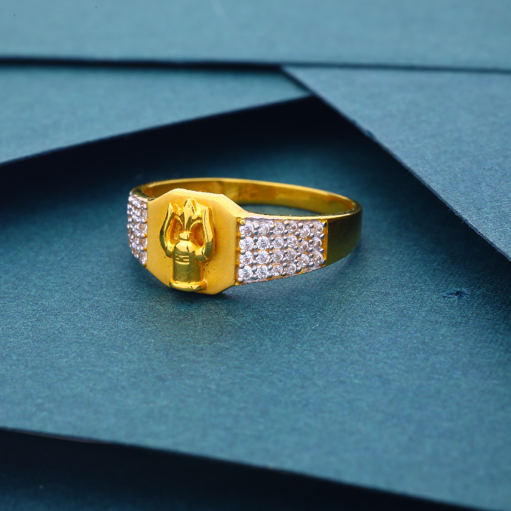 22k 916 Trishul With CZ Diamond Gold Ring For Mens