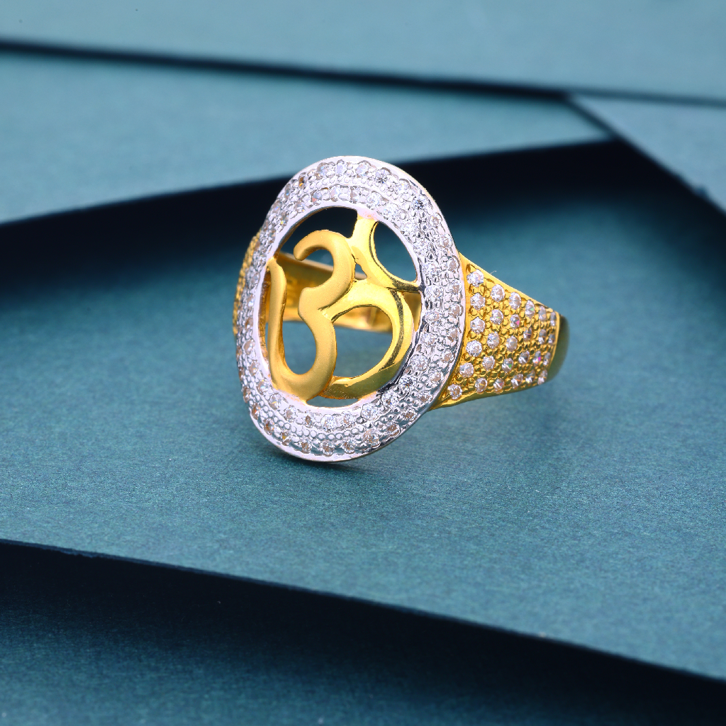 22K 916 OM Design Gold Diamond Ring For Men's