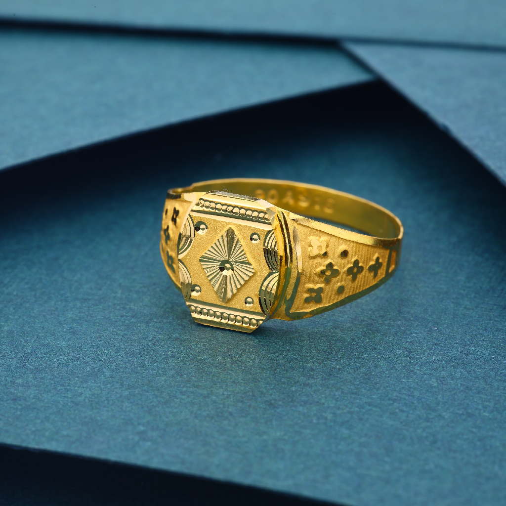 22K 916 Lightweight Nakshi Work Gold Ring For Mens