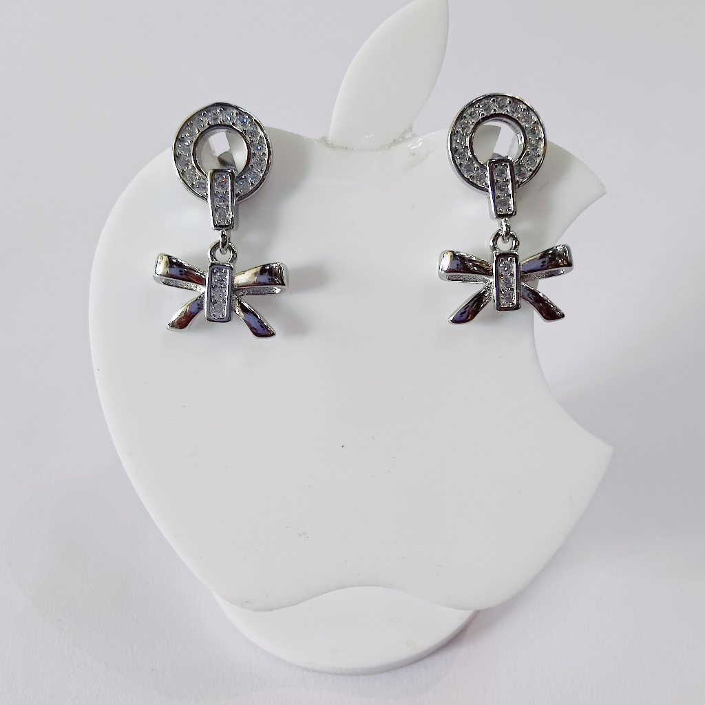 925 Sterling Silver Bow Design Hanging Earrings