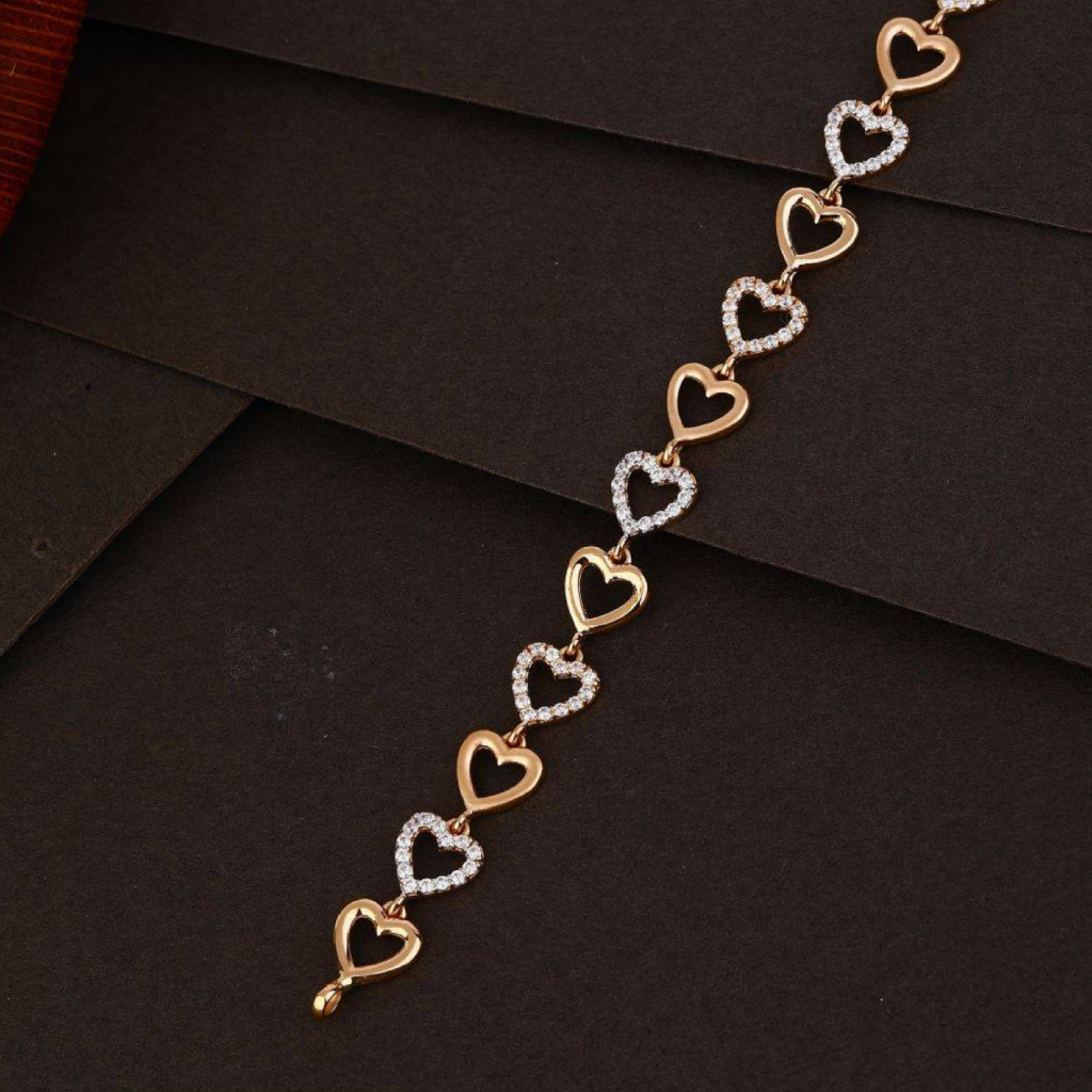 18k rose gold heart shape diamond ladies bracelet