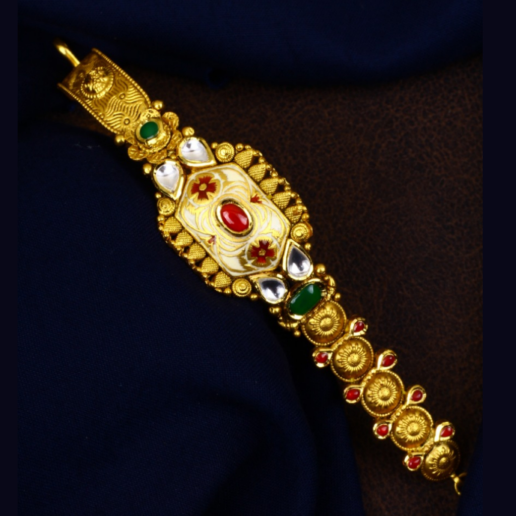 22K Gold Square Shape Antique Jadtar Ladies Bracelet
