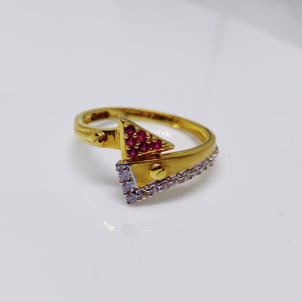 22K Gold Red And White Diamond Semi Cross Ladies Ring