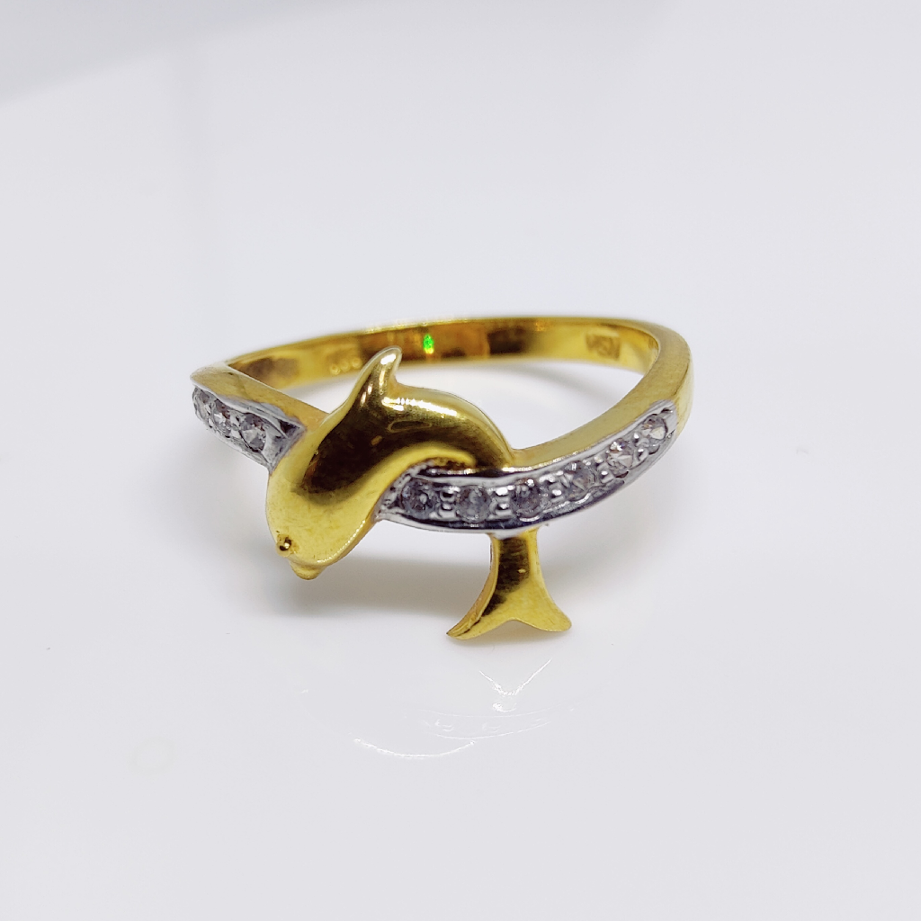 22K Gold Fish Design Diamond Ladies Ring