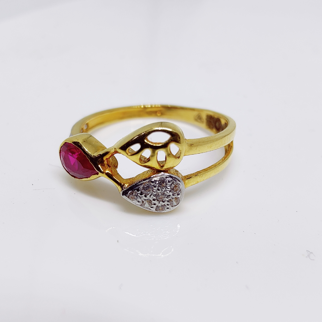 22K Gold Red Stone Diamond Ladies Ring