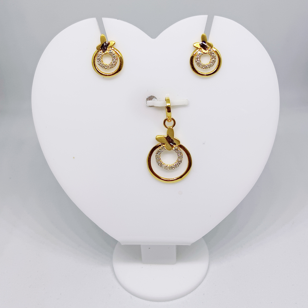 18k gold butterfly Design CZ pendant set