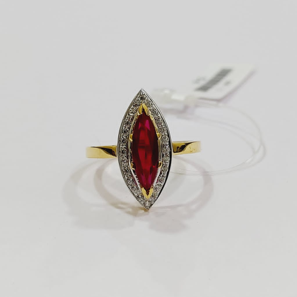 22k gold marquise shape red stone ladies ring