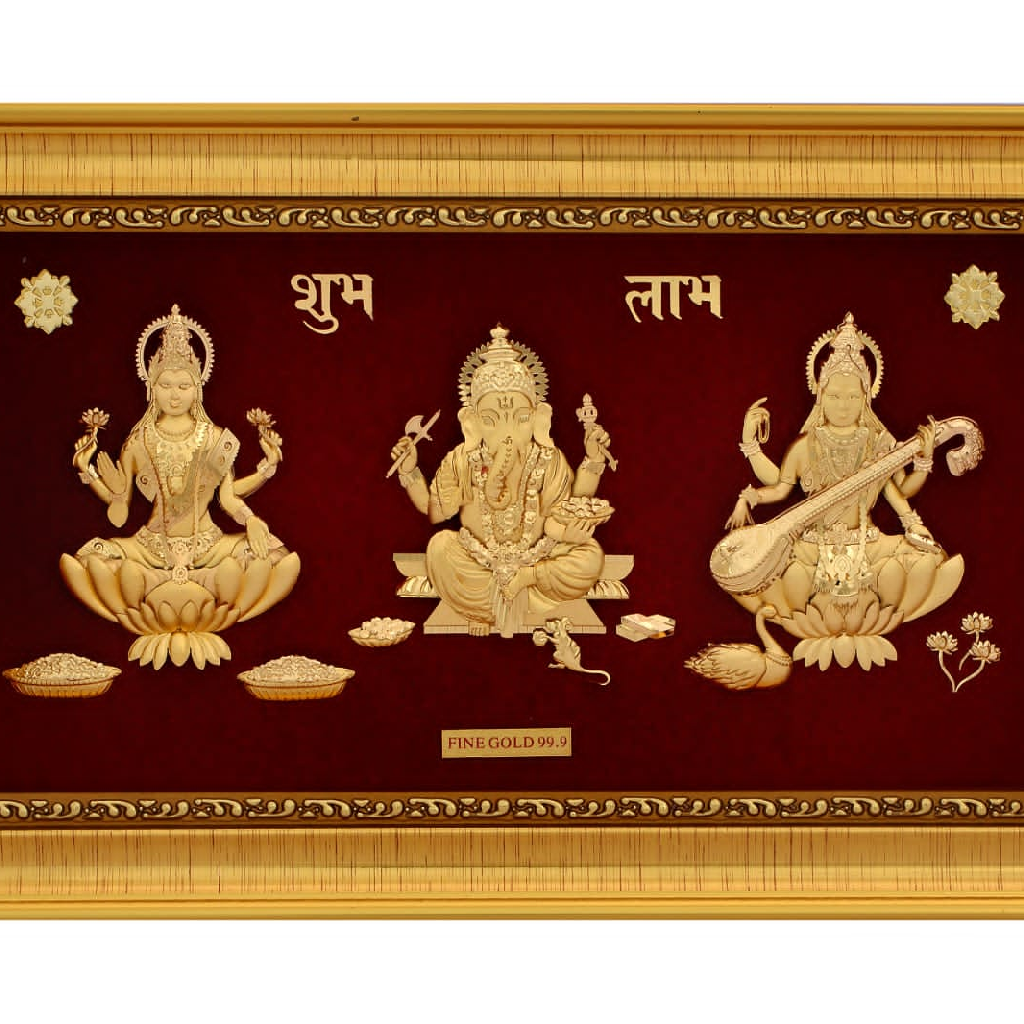 24k gold leaf Laxmiji -ganeshji-saraswatiji frame