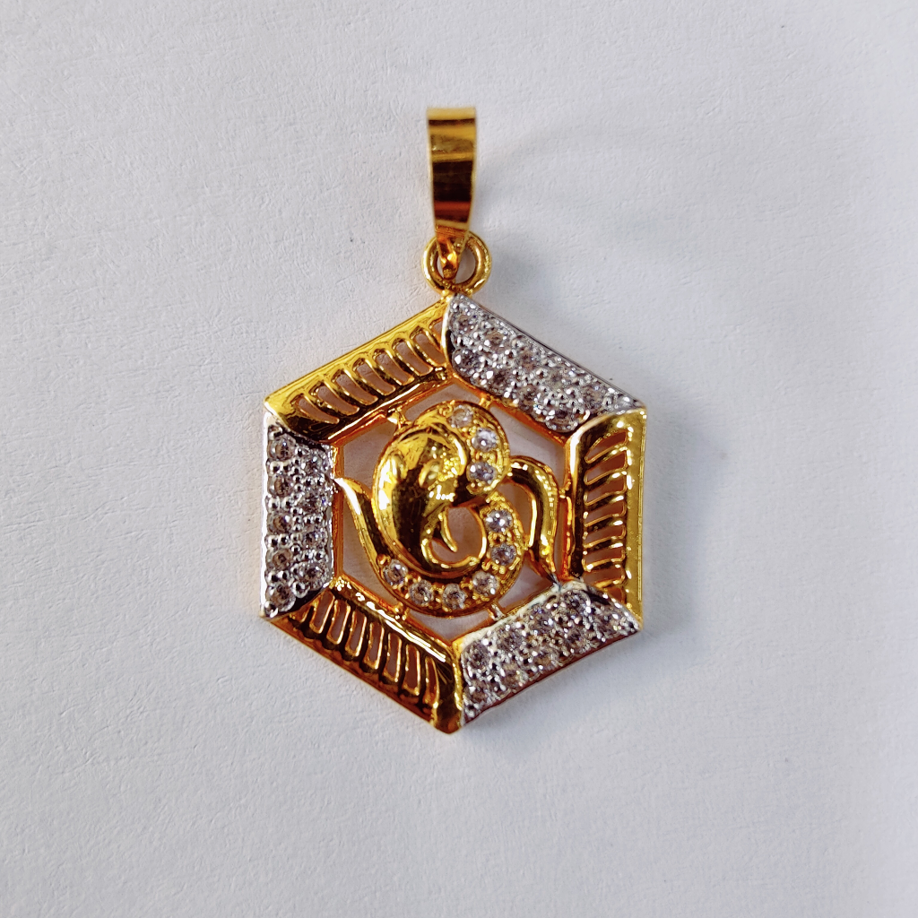 18k gold om and ganpati with dimond collection pendant