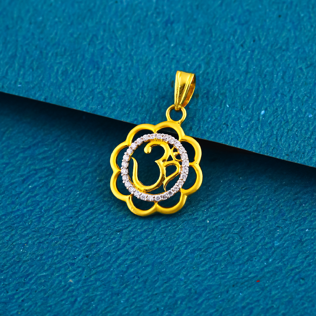 22k gold om Floral  diamond pendant