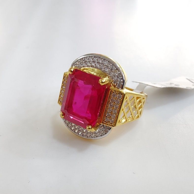 22K Gold Red Colour Stone Gents Ring