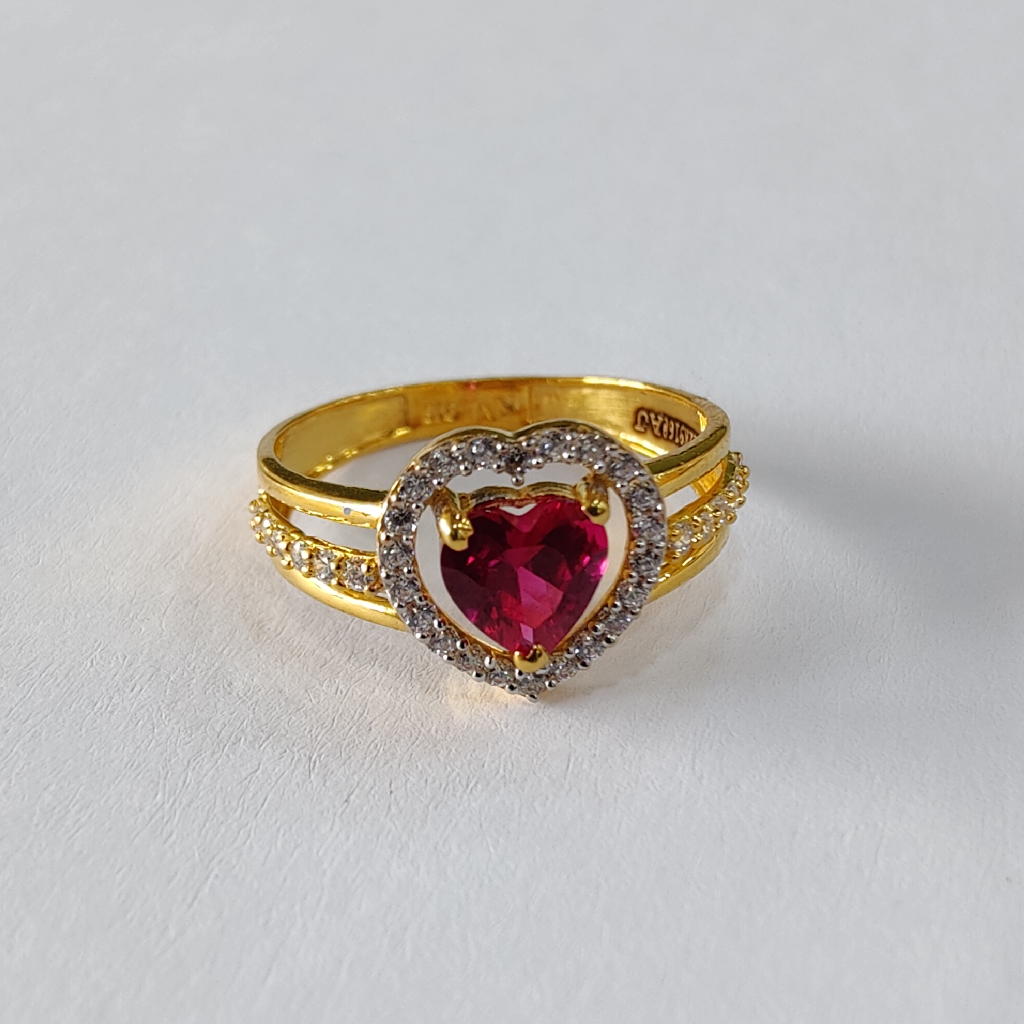 916 gold heart shape ruby stone ring