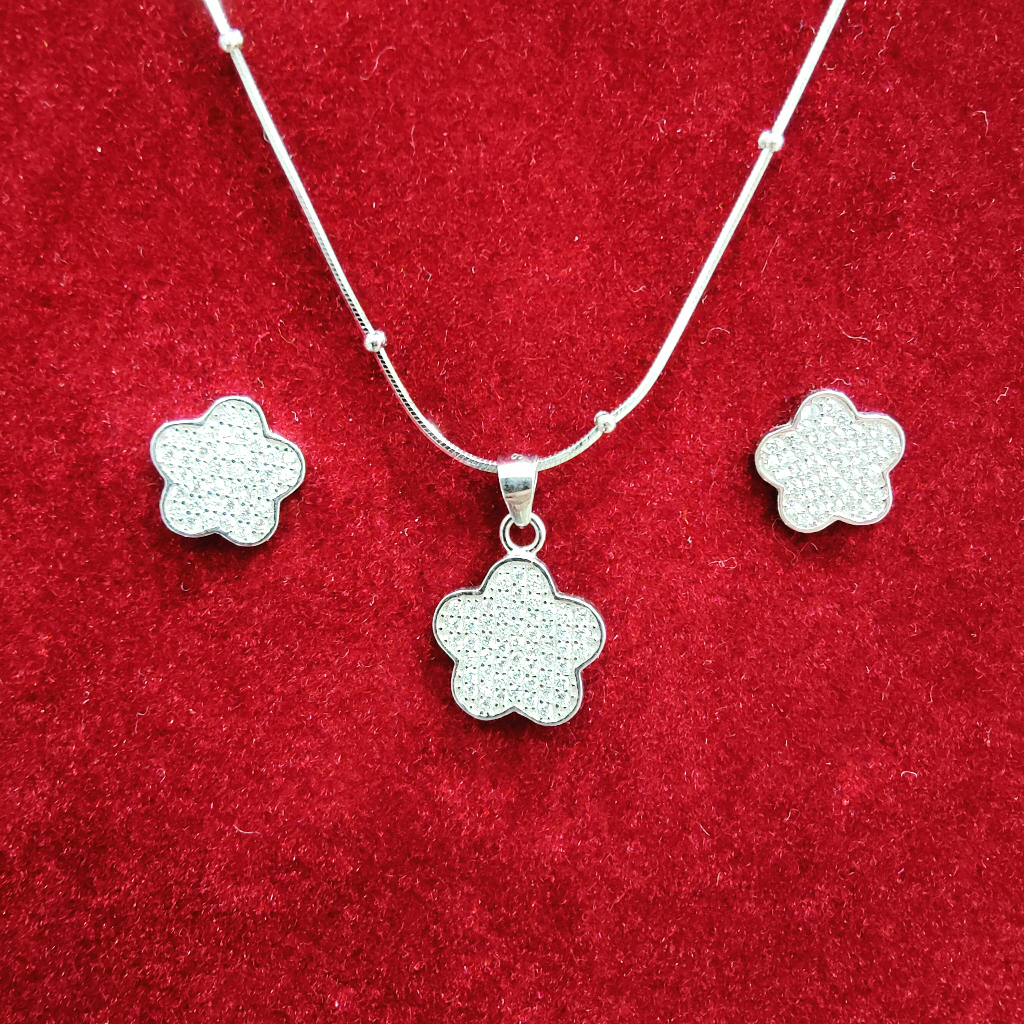 925 silver flower design pendant set