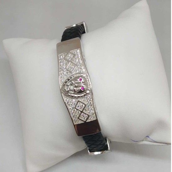 92.5 STERLING SILVER LEATHER GENTS BRACELET