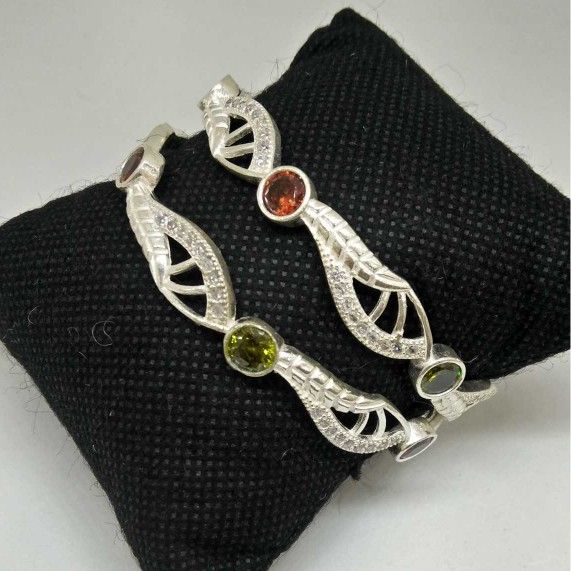 925 Sterling Silver Colour Stone  Designed Bangl