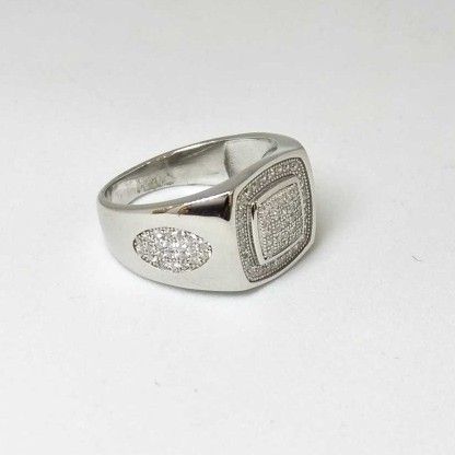 925 Sterling Silver AD Diamond Casual Gents Ring