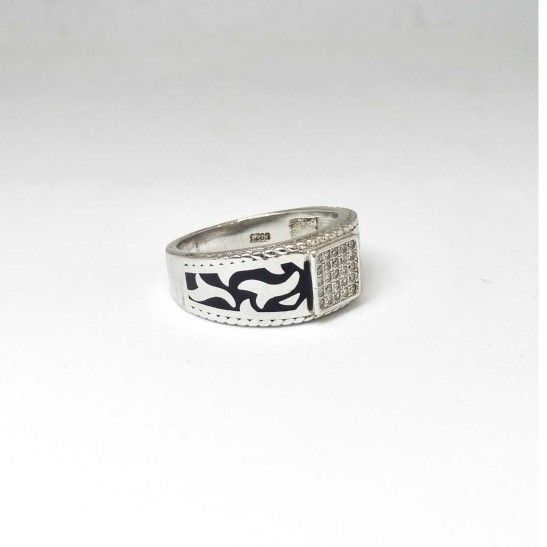 925 Sterling Silver Diamond Oxides Designed Gents Ring