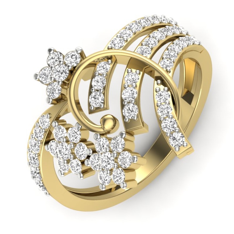 18KT Yellow Gold Designer Anemone Diamond Wedding Ring