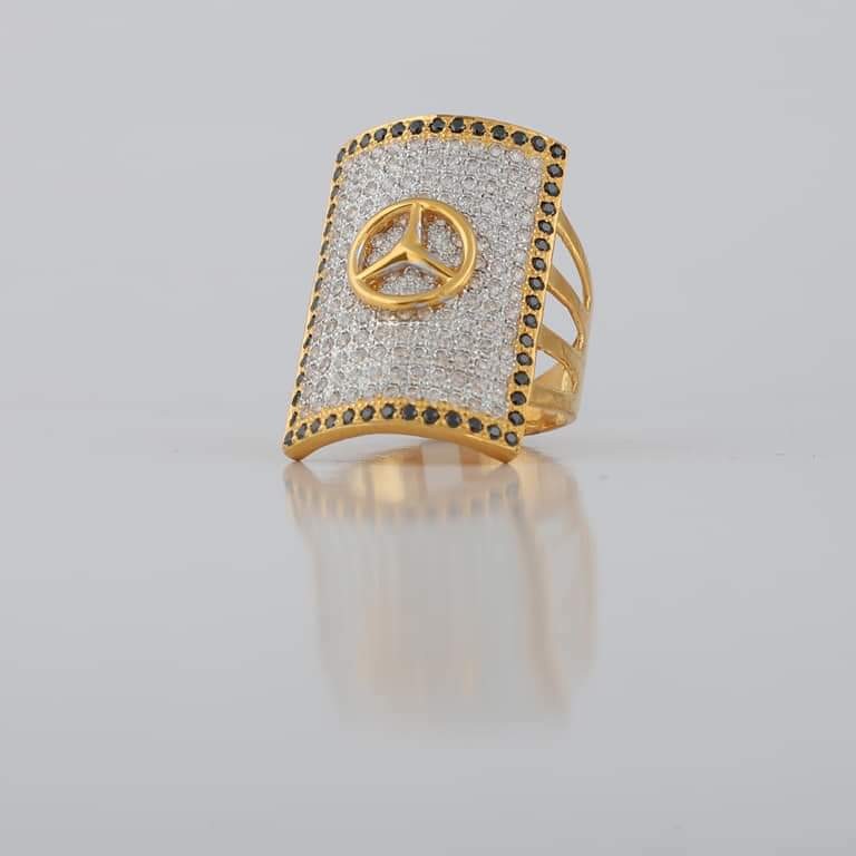 22 kt gold cz mercedes logo ring