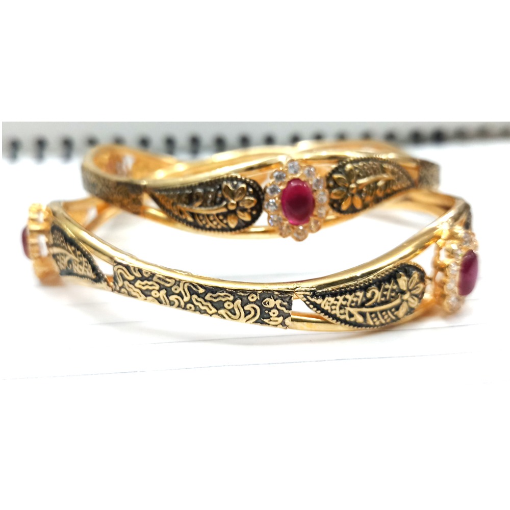 916 Gold Pink Stone Copper Kadali Bangle