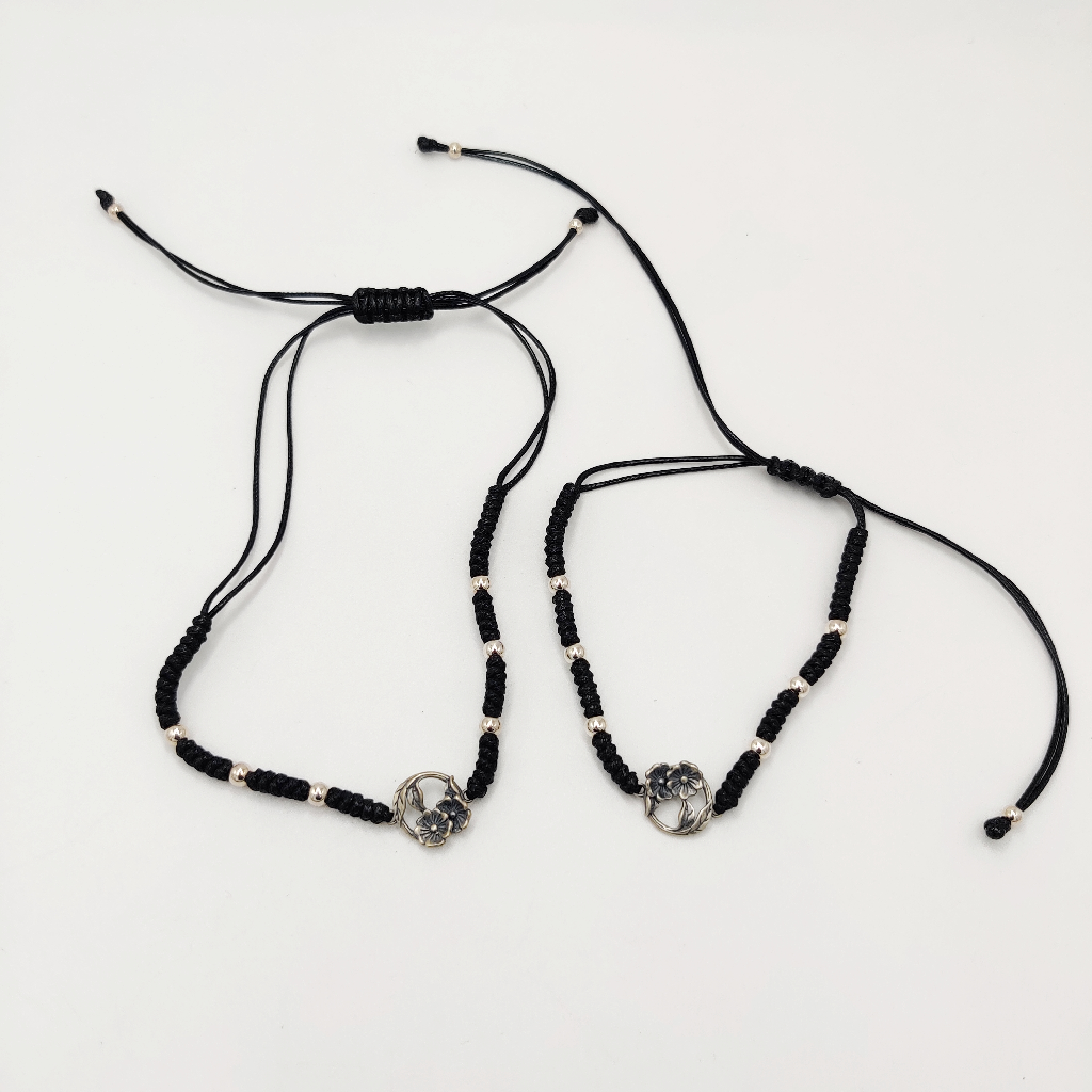 925 Sterling Silver Black Thread Anklets