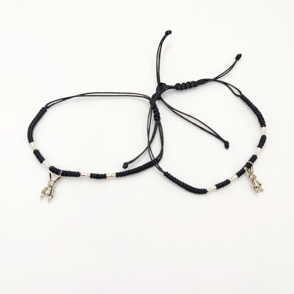 925 Sterling Silver Black Thread Anklets