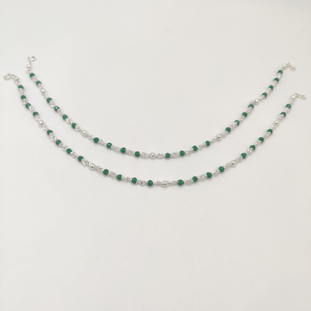 925 Silver Green Colour Crystal Anklets