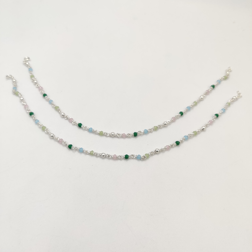 925 Silver Multi Colour Crystal Anklets