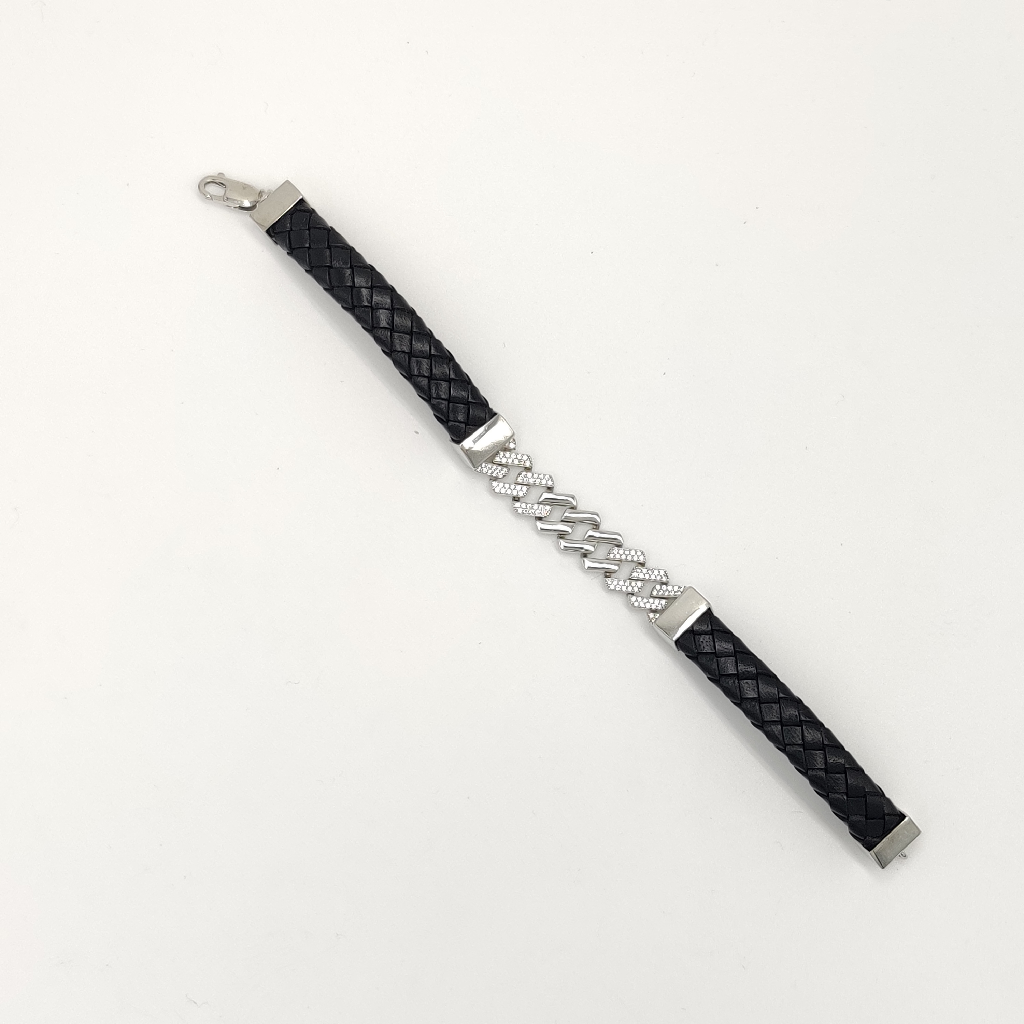 925 Sterling Silver Leather Bracelet For Men