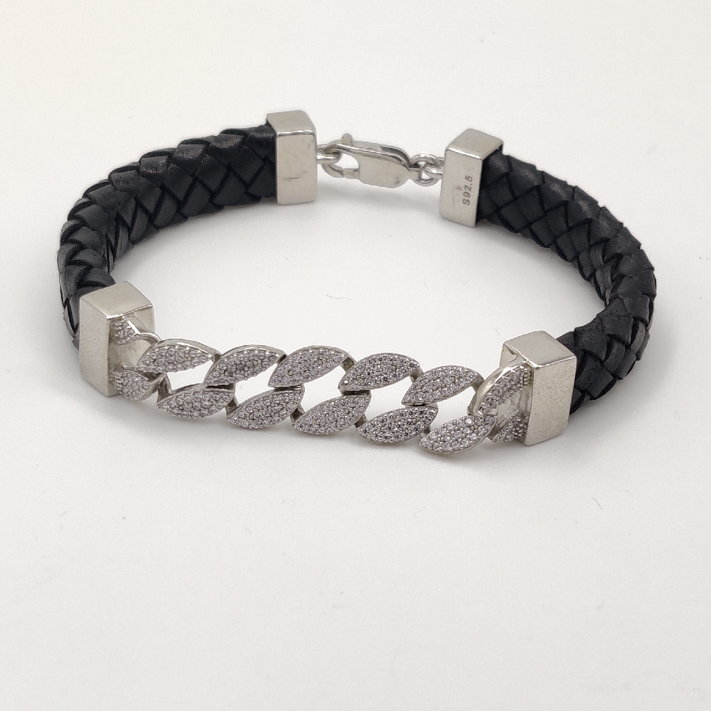 925 Sterling Silver Leather Bracelet For Men