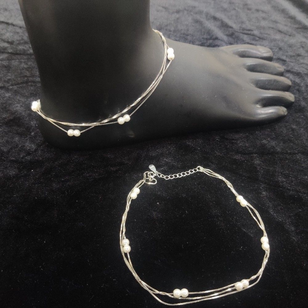 925 Sterling Silver Pearl Anklets