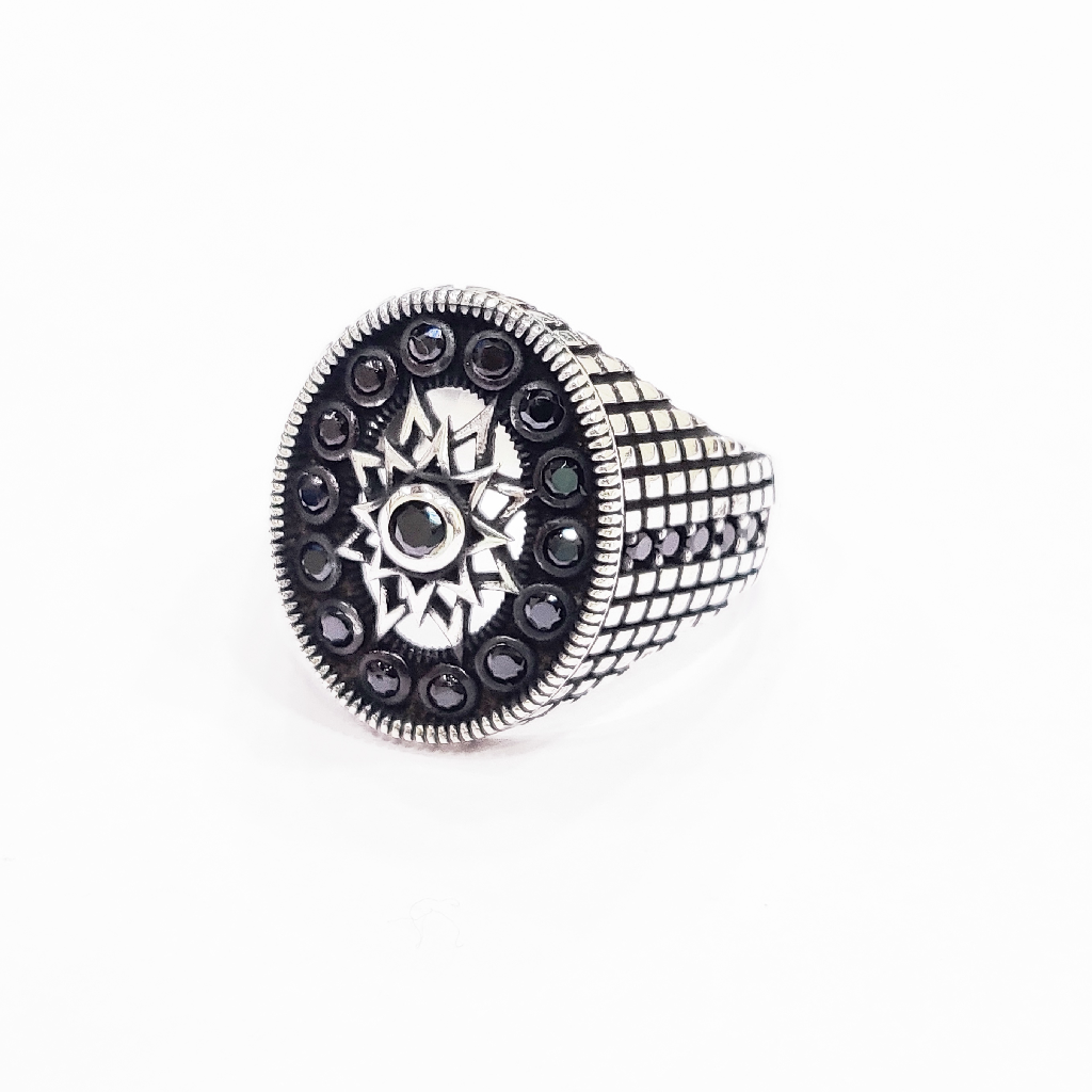 925 Sterling Silver Black Cz Turkish Gent's Ring