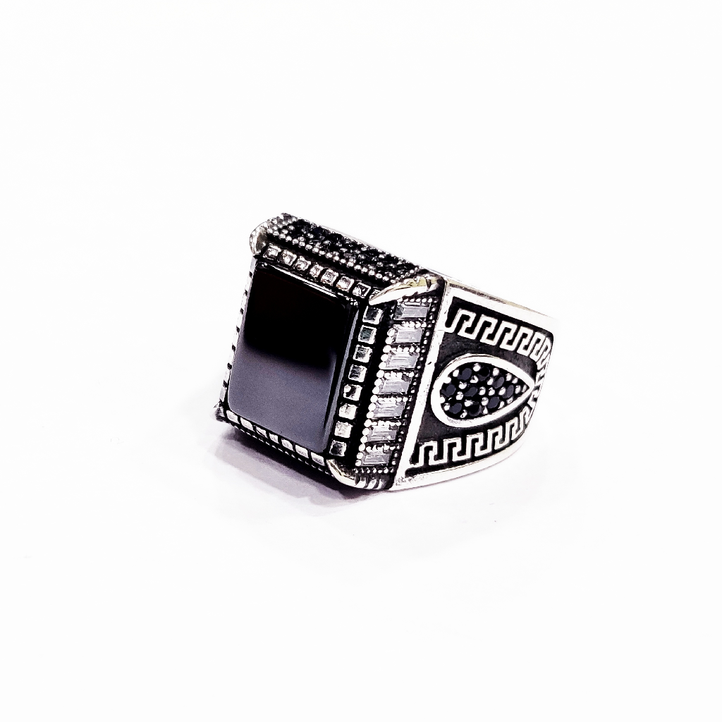 925 Sterling Silver Black Stone Turkish Gent's Ring