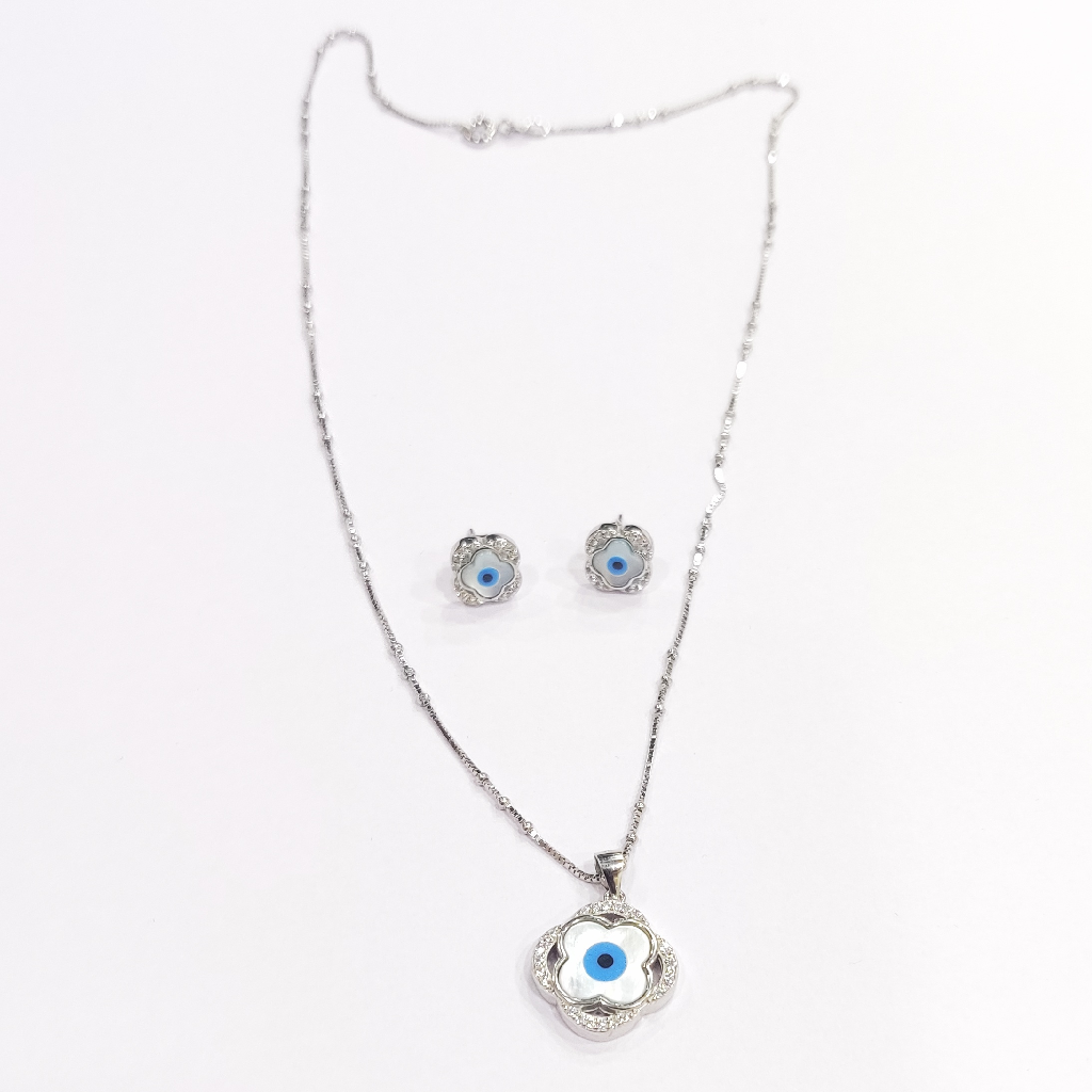 925 Sterling Silver Designer Evil Eye Chain Pendant Set