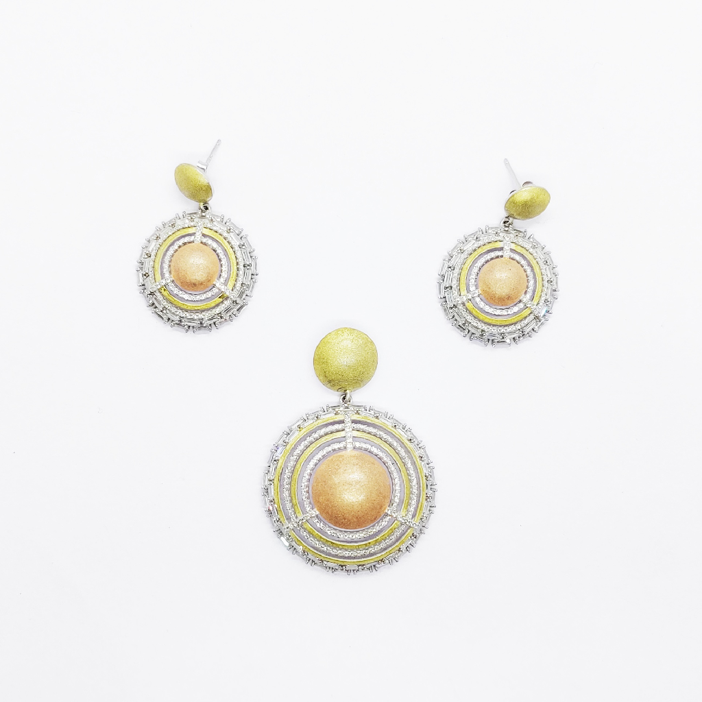 925 sterling silver designer round shape pendant set
