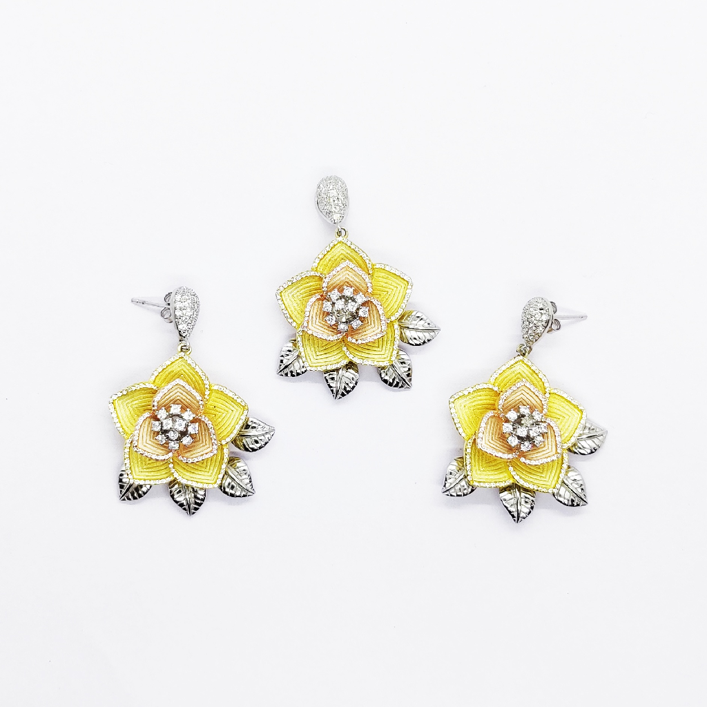 925 sterling silver yellow flower  pendant set
