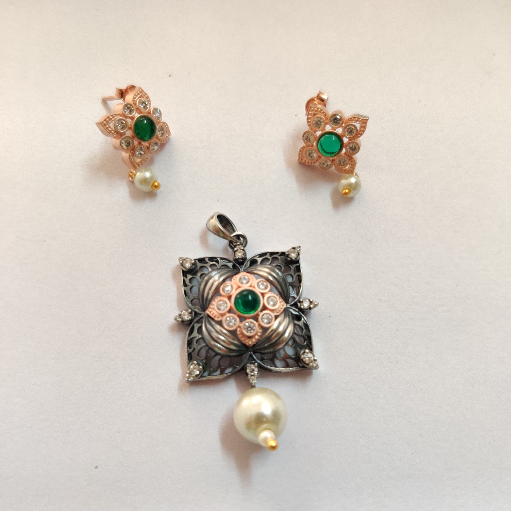925 silver antique with rose gold plating pendant set