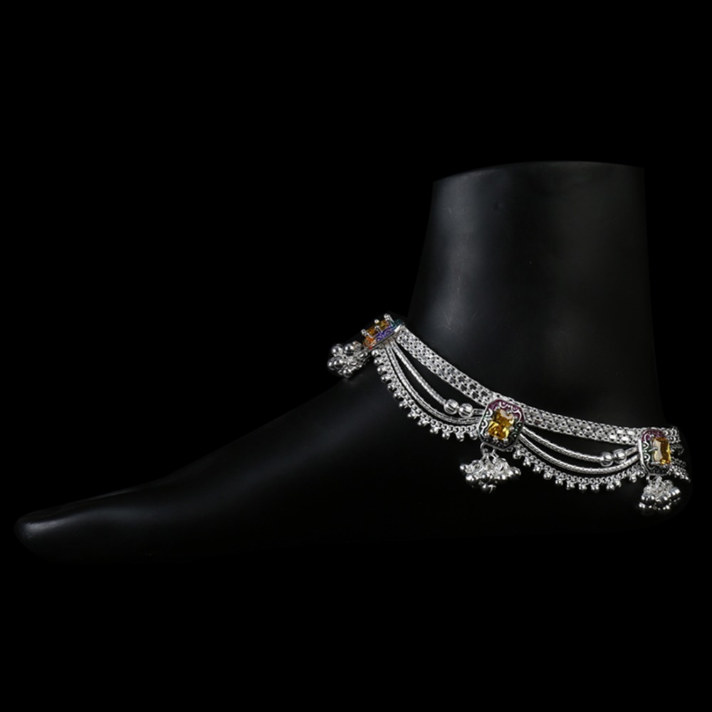 Fancy Yellow Stoned Silver Payal