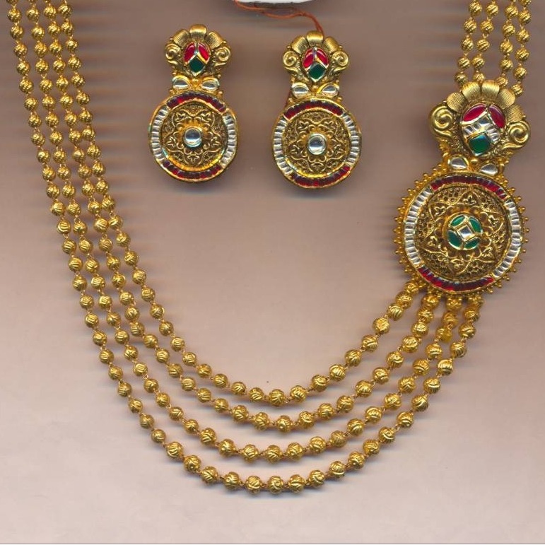 22KT Gold Indian Flower Design 5 Layer Necklace