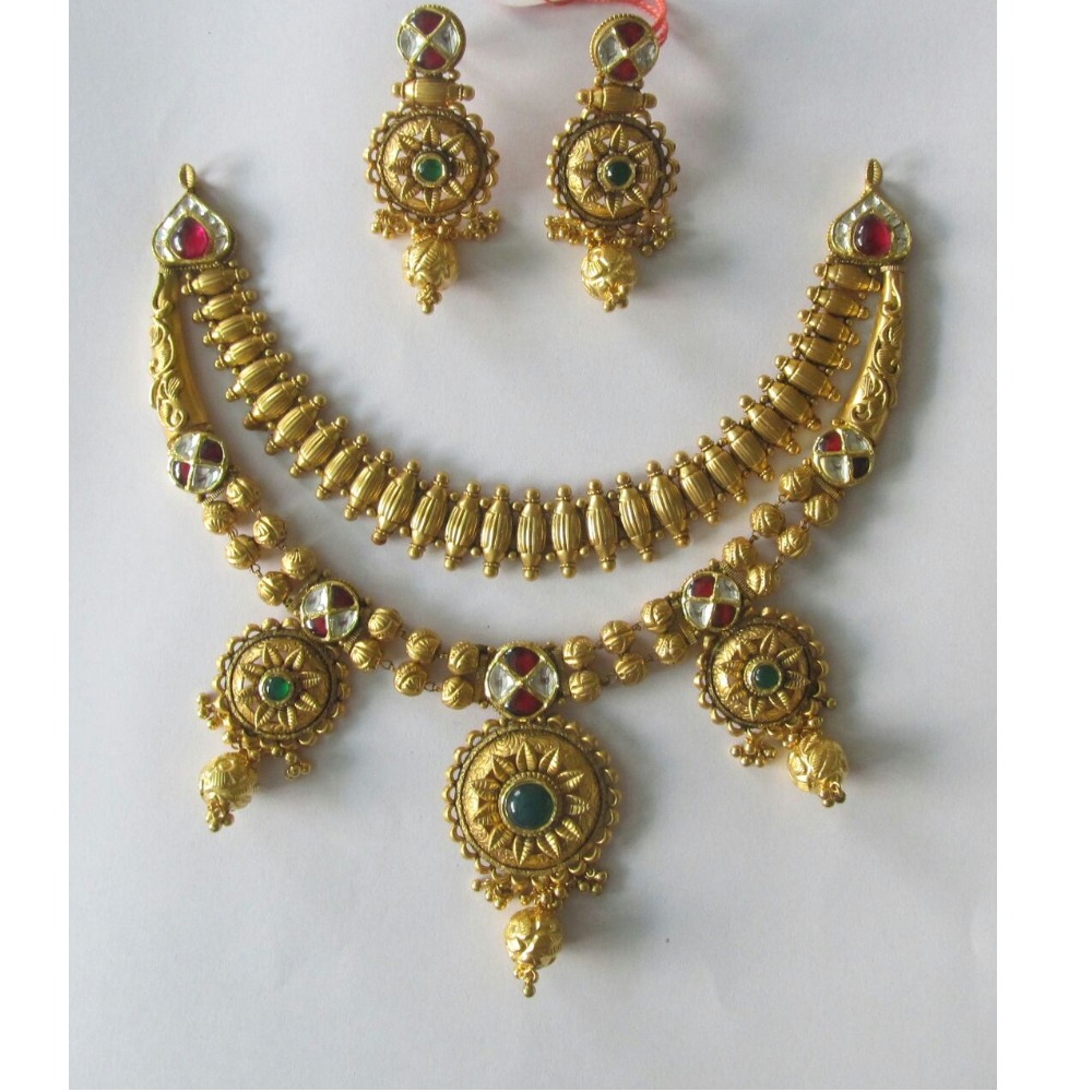 22KT Gold Antique Rajwadi Bridal Necklace Set