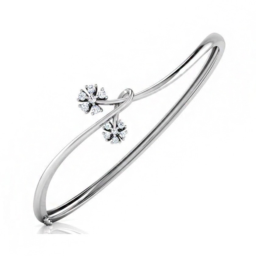 14kt gold cubic zirconia half round pipe women's bracelet bangle