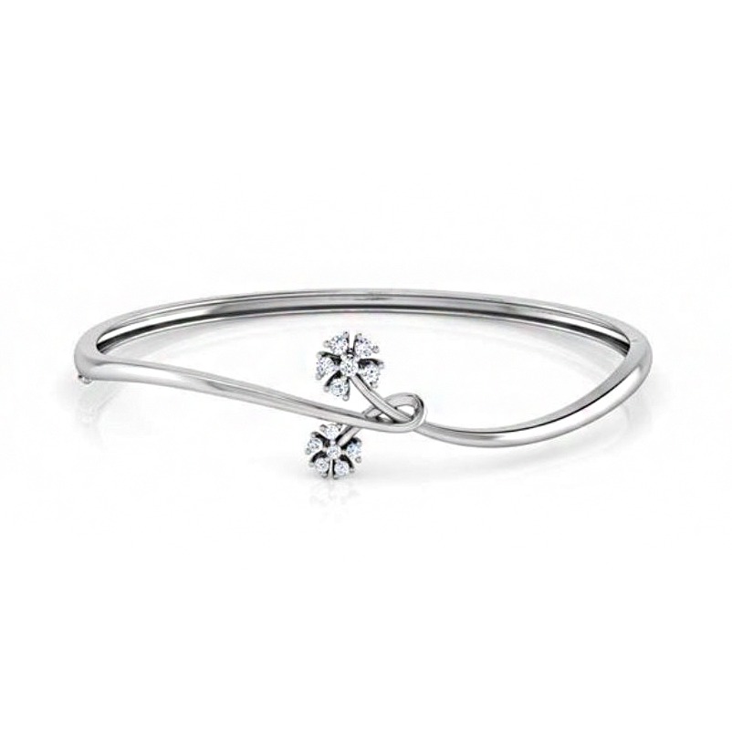 14kt gold cubic zirconia half round pipe women's bracelet bangle