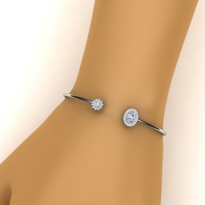 14kt gold cubic zirconia cuff bracelet women bangle smooth pipe