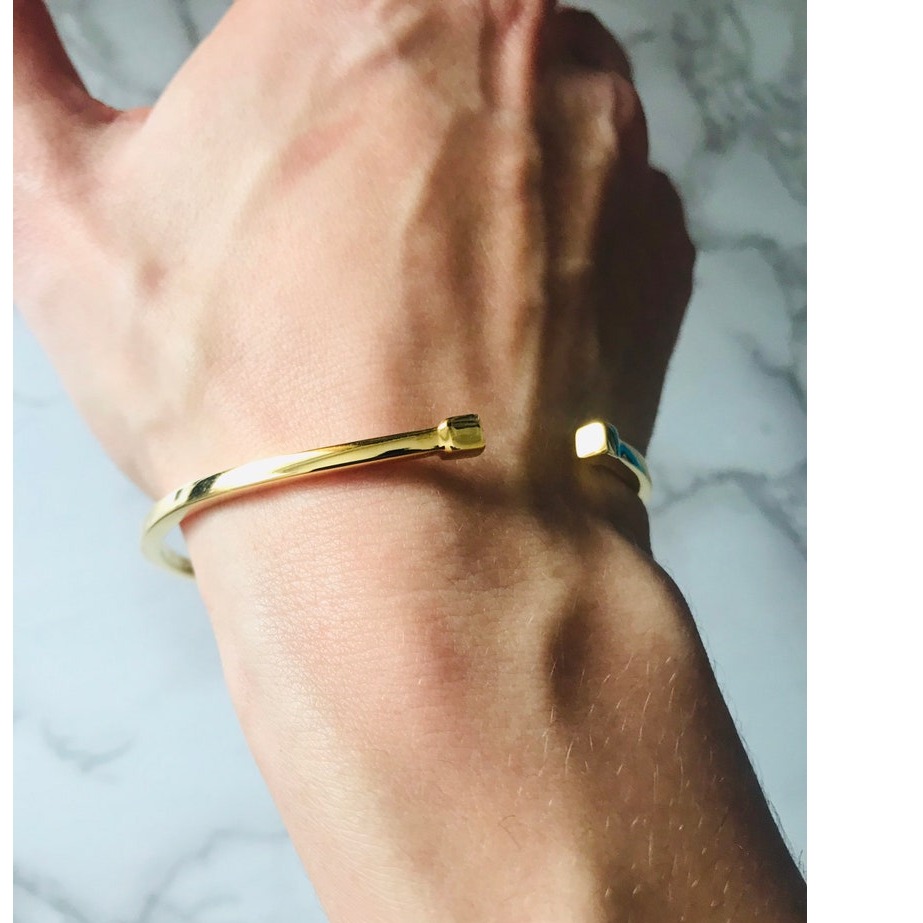 22k men's gold cuff bracelet, glossy square torque cuff bracelet, 25g