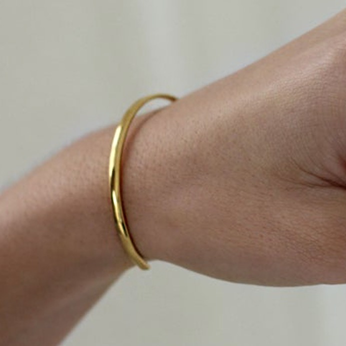 22 kt yellow gold adjustable open thin cuff bangle bracelet