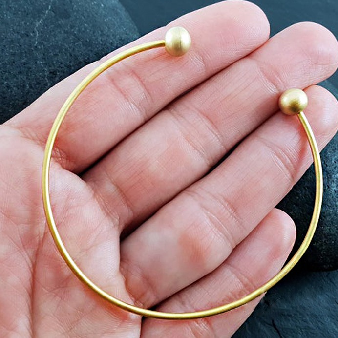 18 kt real solid yellow gold adjustable balls cuff bangle bracelet