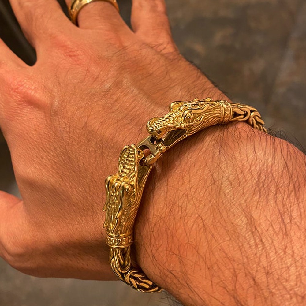 18 kt hallmark real solid yellow gold dragon chain men's bracelet